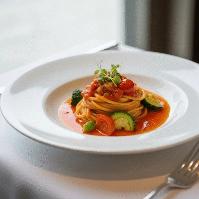 Exquisite gourmet Italian pasta dish on a white plate